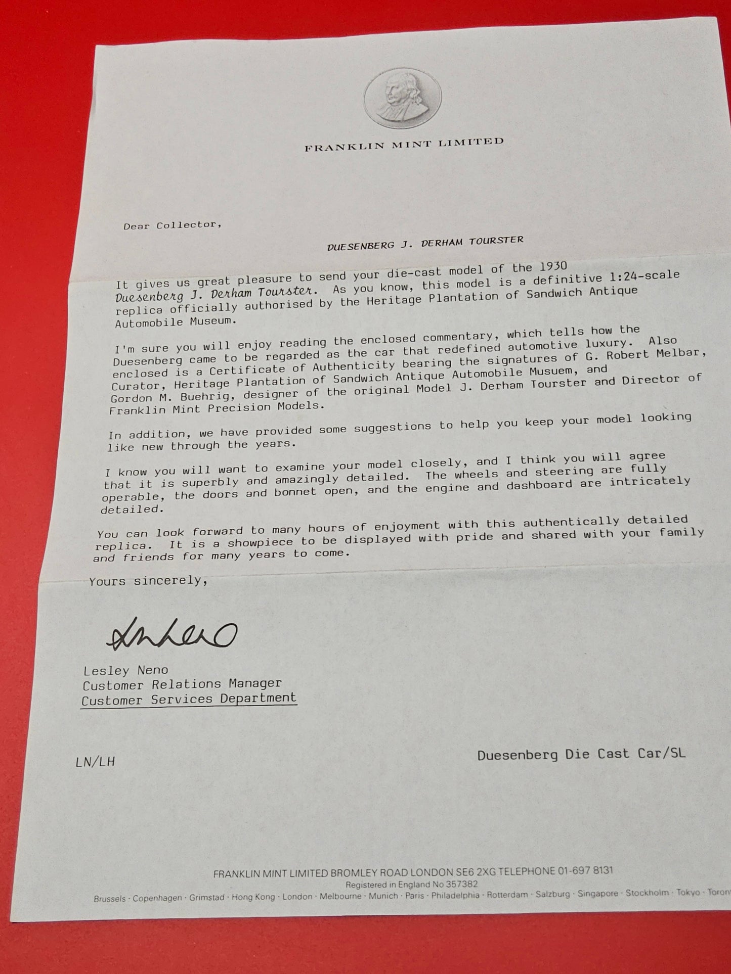Franklin mint 1930 Duesenberg J Derham Tourster with original packaging