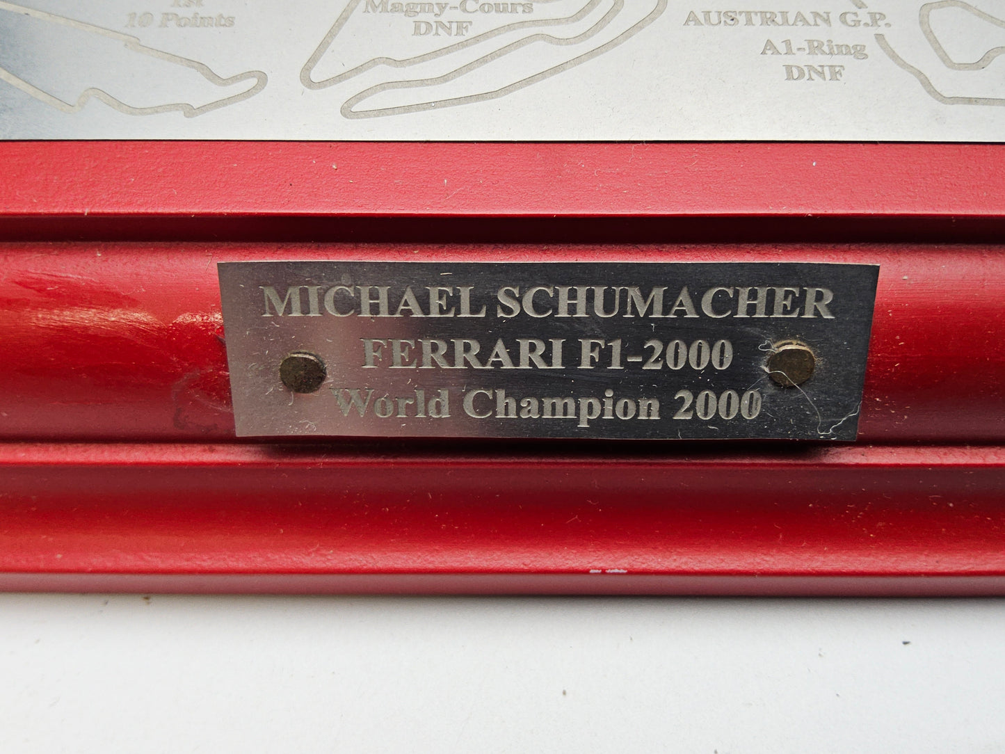 Hotwheels Michael Schumacher Ferrari F1 2000 sealed with plinth