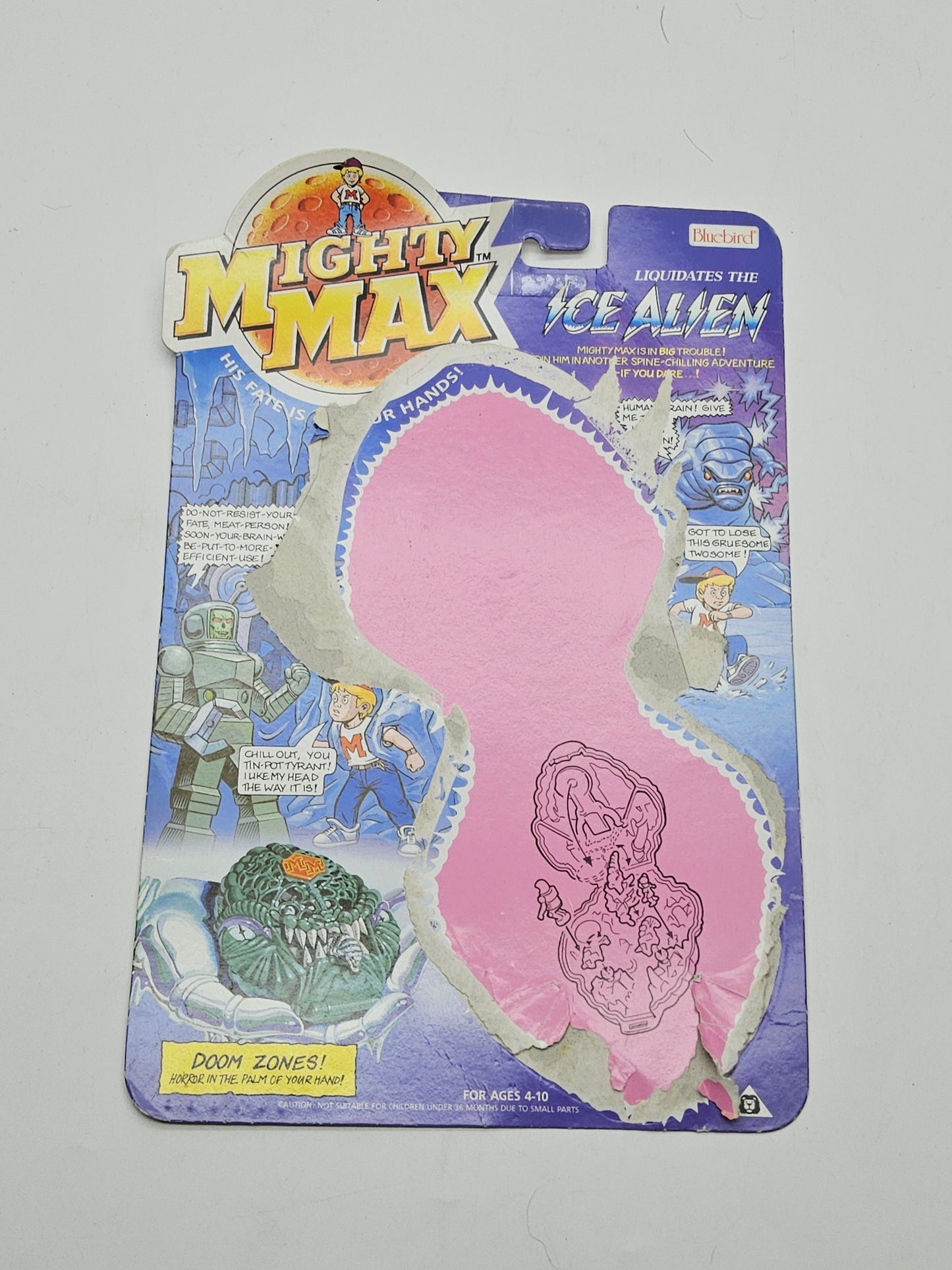 Mighty max liquidates the ice alien with backing card