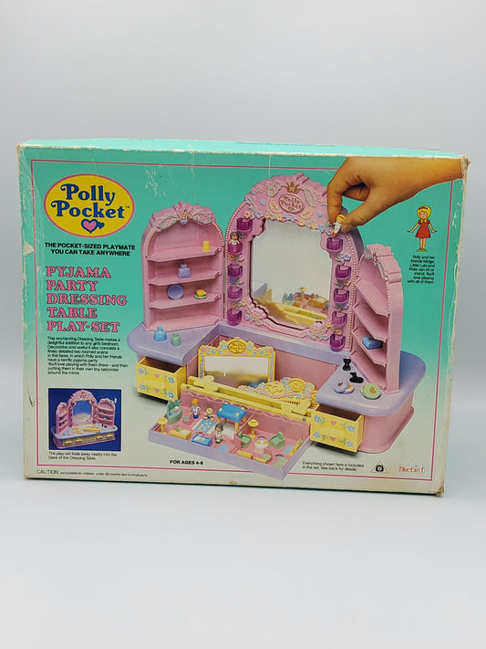 Polly pocket pyjama party dressing table play set with all dolls, a range of accessories and original box