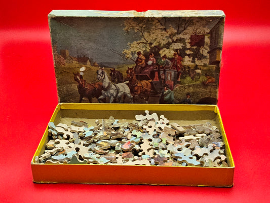 Vintage jigsaw puzzle carriage scene