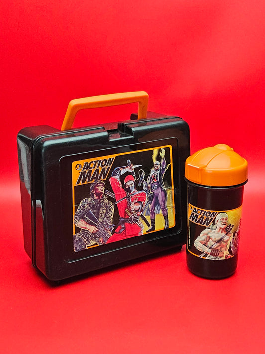 Bluebird action man lunchbox and flask