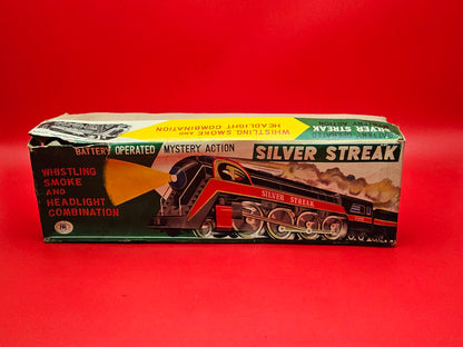 Vintage silver streak litho train tin toy with original box