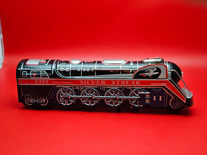 Vintage silver streak litho train tin toy with original box