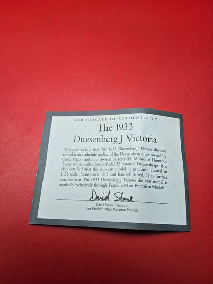 Franklin mint 1933 Dusenberb J Victoria with original packaging