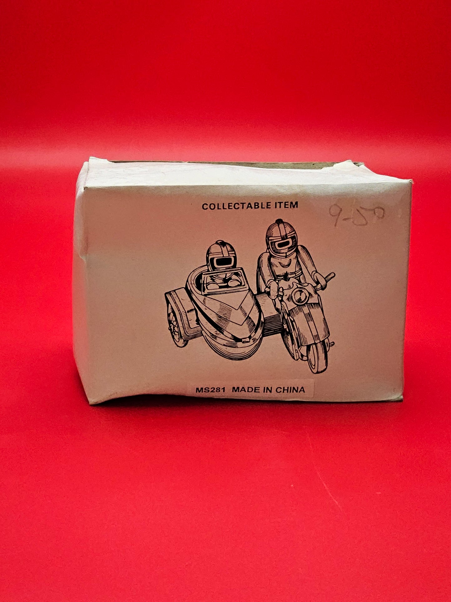 Tin plate toy motorbike with sidecar with original box