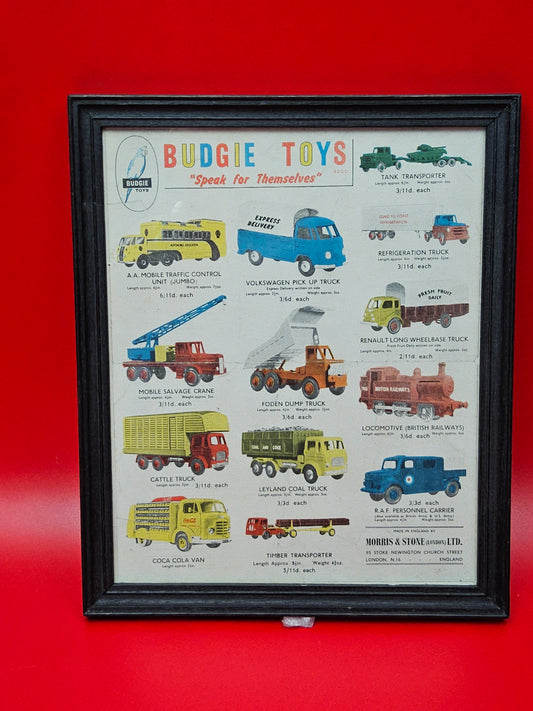 Budgie toys promotional leaflet framed