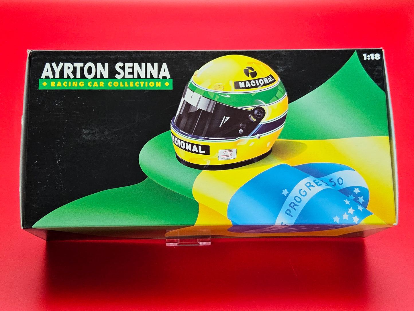 Rare Ayrton Senna racing car 1:18 scale model in original packaging