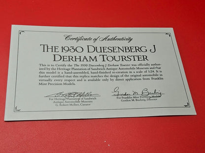 Franklin mint 1930 Duesenberg J Derham Tourster with original packaging