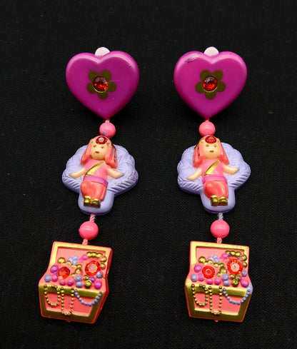 RARE Polly pocket princess Yasmine clip on earrings (dark pink variation)