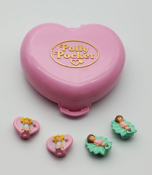 Polly pocket jewellery box with 2 pairs of earrings