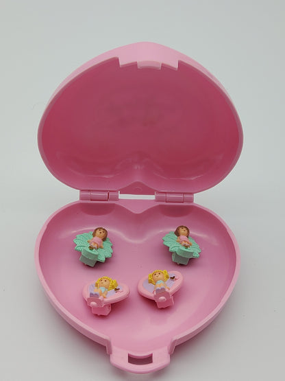 Polly pocket jewellery box with 2 pairs of earrings