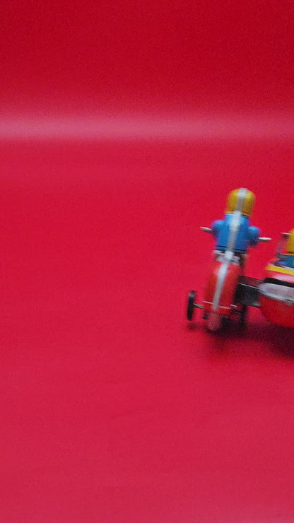 Tin plate toy motorbike with sidecar with original box